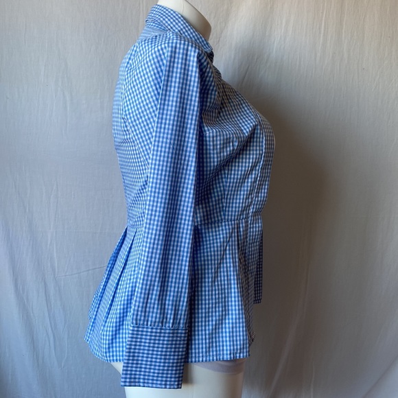 eShakti Blue White Gingham, Long-sleeve Button-up Shirt, Size XS - Picture 3 of 9
